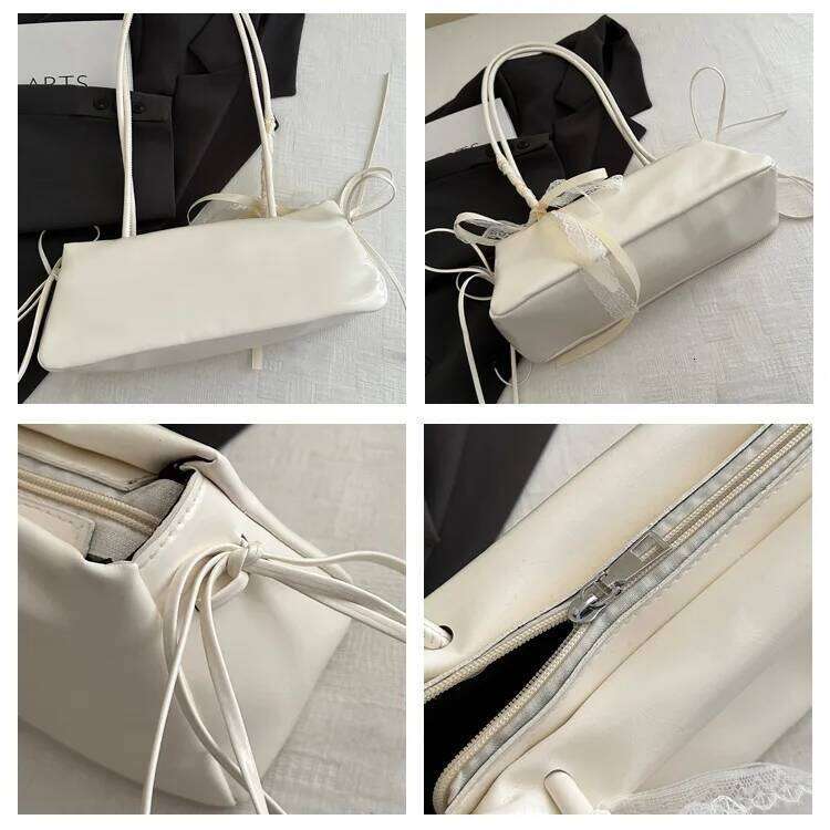 Fashion Bow Lace Ribbons Pu Shoulder Bags for Women Versatile Commuter Ladies Underarm Bag Solid Color Female Handbags Purse XJ260130