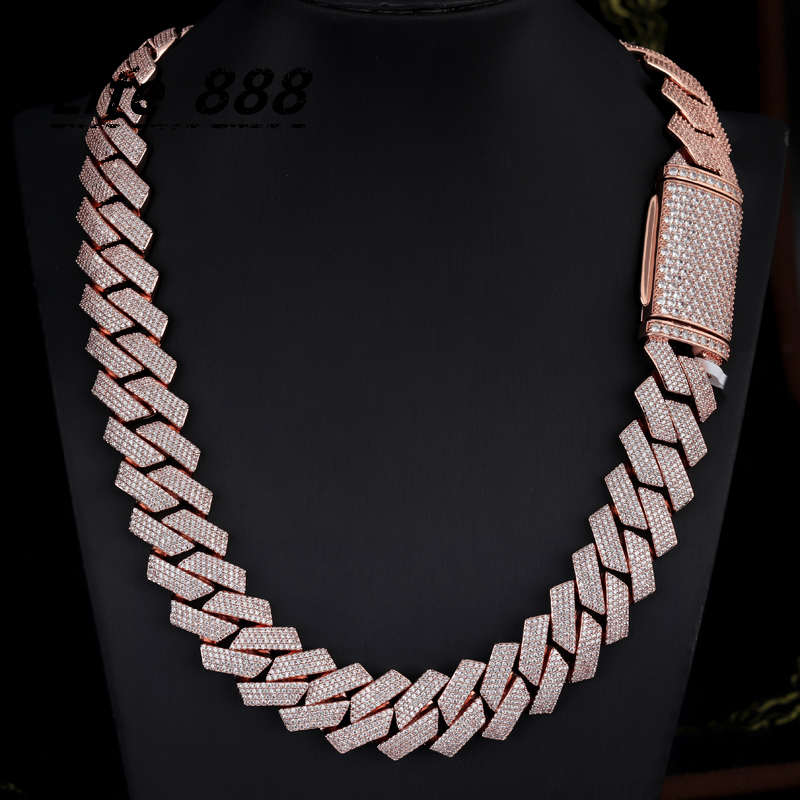 Wholesale Price Heavy Silver Weigh 20mm 4rows VVS Moissanite Diamond Rose Gold Plated Cuban Link Chain for Man Hip Hop Necklace