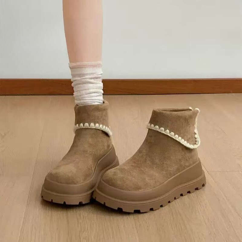 hot new snow boots boot designer women with fleece lining thick sole short boots for women autumn winter turn over martin boots khaki brown casual boo