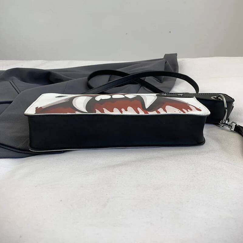 Gothic Dark Skull with Blood Stain Print Shoulder Punk Style Personalized Armpit Bag, Halloween Trendy Cool Crossbody