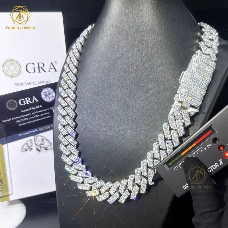 Hot Sale RTS Cuban Chain Moissanite Pass Diamond Tester 925 Silver Gold Plated Cuban Link Chain Fine Jewelry