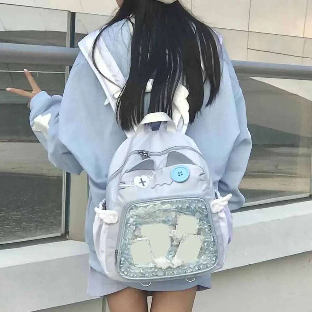 Cute Cat Backpack Women Nylon Japanese Style Casual Fashion Transparent Ita Bag Large Capacity Female Aesthetic Backpacks bolsa