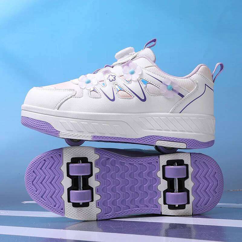 Girls Roller Skates Four-wheel Outdoor Shock-absorbing Casual Sports Soft Walking Comfortable Flat Wheel Shoes for Kids Y260128