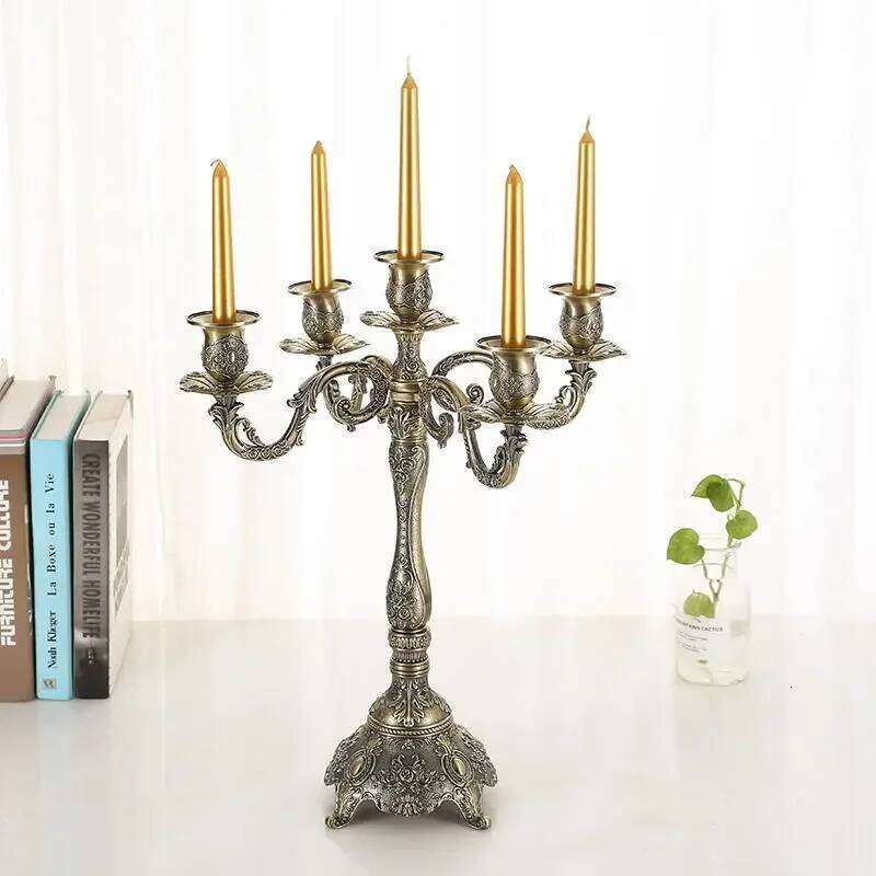 Bronze Metal Candle Stand Restaurant Wedding Decoration Candlelight Dinner Props Candlestick Holder Accessories Y260131
