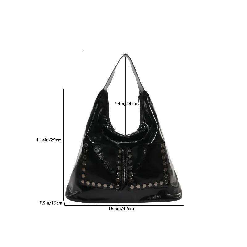 Retro Rivet Ladies Underarm Fashion Girls Trend PU Leather Shoulder Simple Design Style Large Capacity Women's Tote Bag XJ260130