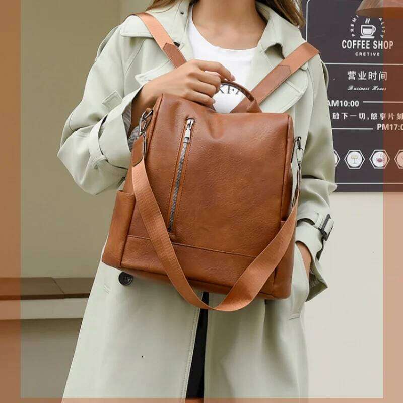 Vintage Simple Soft Leather Commuter Women's Business Backpack