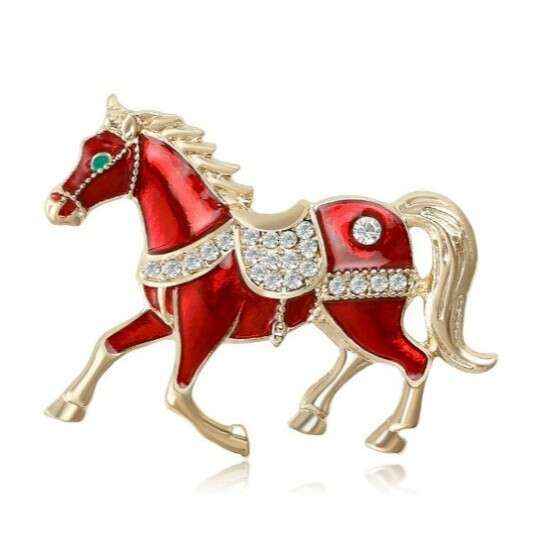 French New Style Creative Alloy Enamel Oil Drop Rhinestone Horse Brooch Exquisite Women's Clothing Accessories Pin Versatile Matching Piece