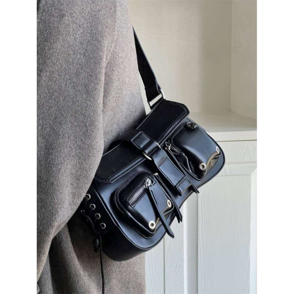 Goth Punk Cool Women's Underarm Bag Hot Girls Shoulder Bags Fashion Design PU Leather Female Handbags Tote Purse with Zipper