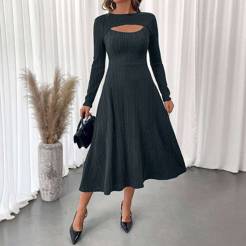 Autumn and Winter Elegant Casual Hollow Texture Slim Dress XJ260131