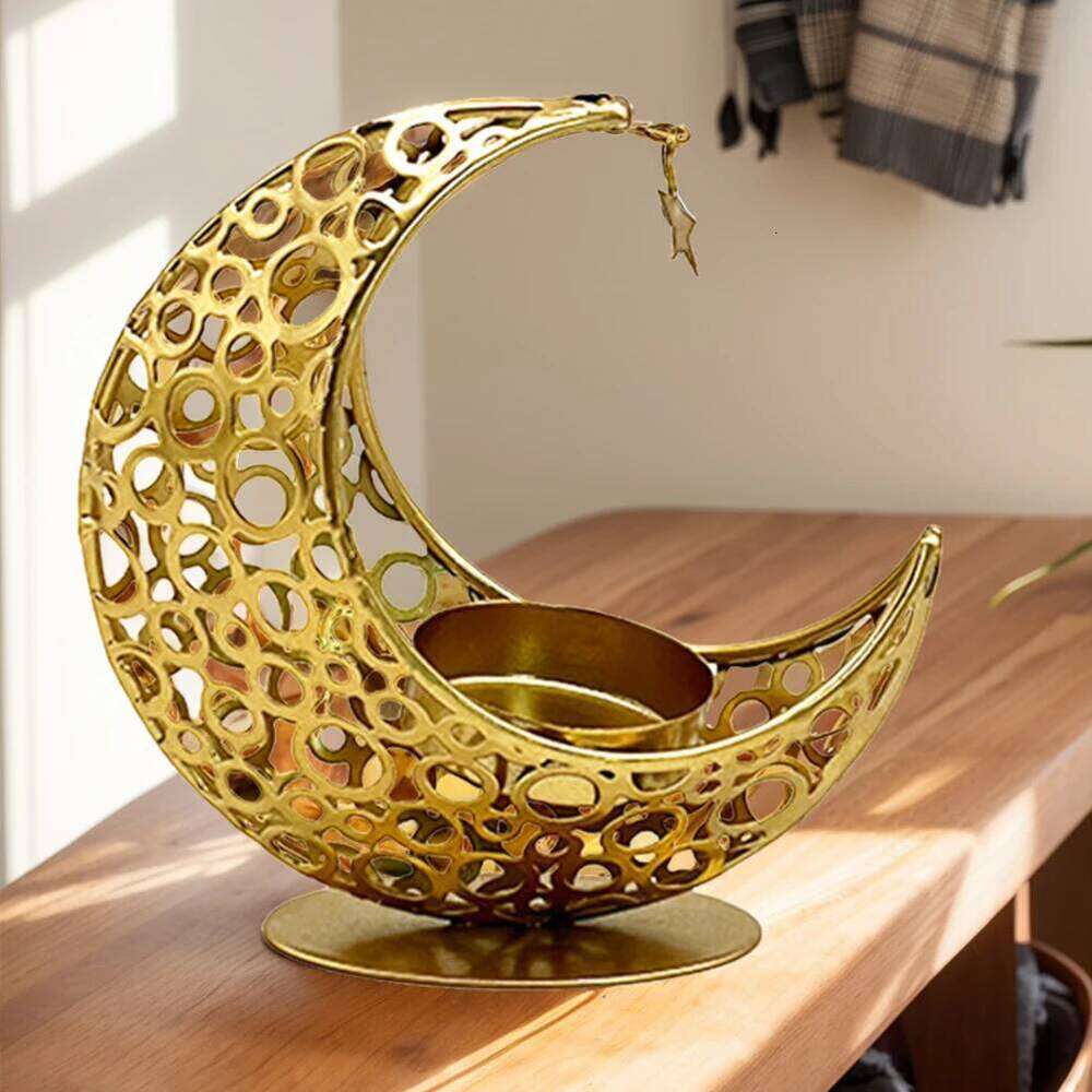 Eid Mubarak Metal Moon Home Islamic Muslim Party Decor Tea Light Holder Ramadan Candle Stand Y260131