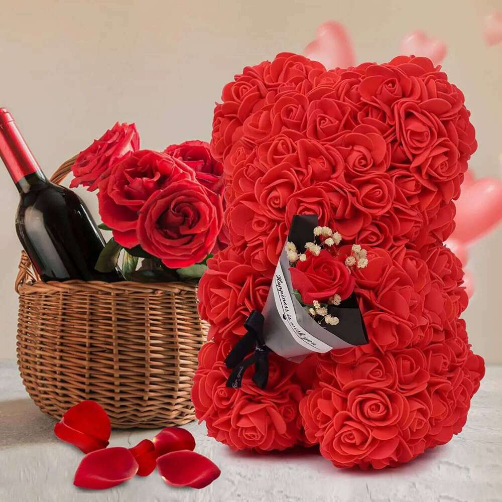 Artificial Gift for Women Christmas Valentine's Day Birthday Anniversary Rose Flower Teddy Bear Wedding Party Y260131