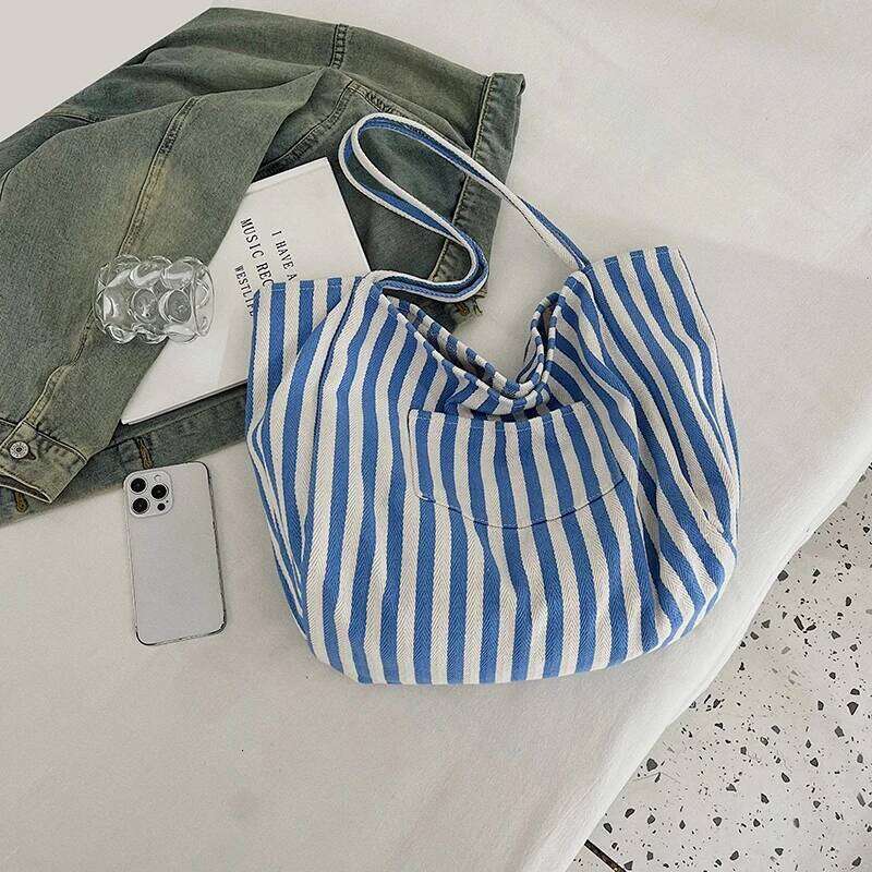 Classic striped handbag, fashionable canvas Korean version crossbody bag, storage bag