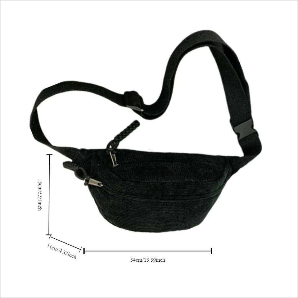 Women Large Capacity Corduroy Fanny Pack Street Style Chest Fashion Shoulder Crossbody Bags Casual Waist Belt Bag
