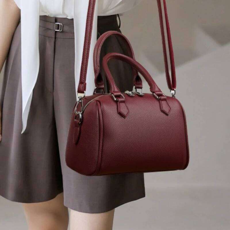 Fashion Solid Color PU Leather Handbag Women's Boston Functional Shoulder Multi Compartment Zipper Crossbody Bag XJ260131