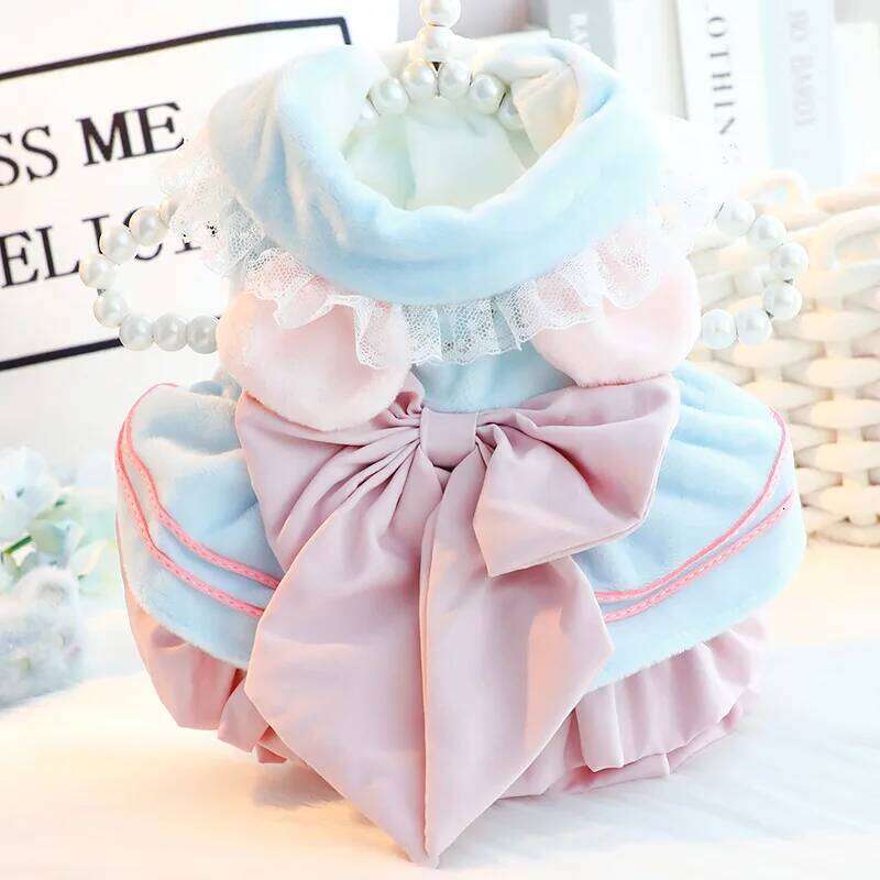 Autumn Winter Thick Pet Dress Dogs Cats Princess Style With Cute Bowknot, Warm Soft Girlish Outfit For Small Dog H260129