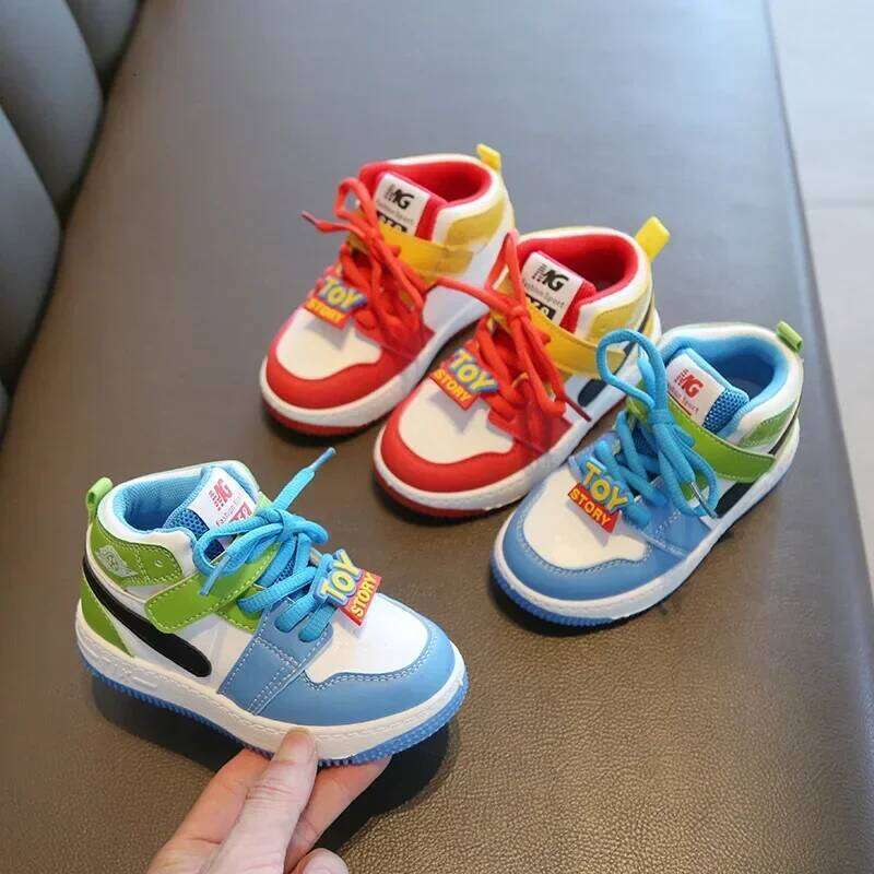 New Fashion Color Block Children Sports Lace Up Sewing Thread Kids Non Slip Soft Soled Thick Flat Shoes Casual Sneakers Y260128