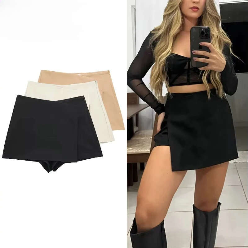 MUJER 2025 Asymmetric Skort for Black High Waist Mini Summer Bermuda Woman Fitness Skirt Shorts Women XJ260131
