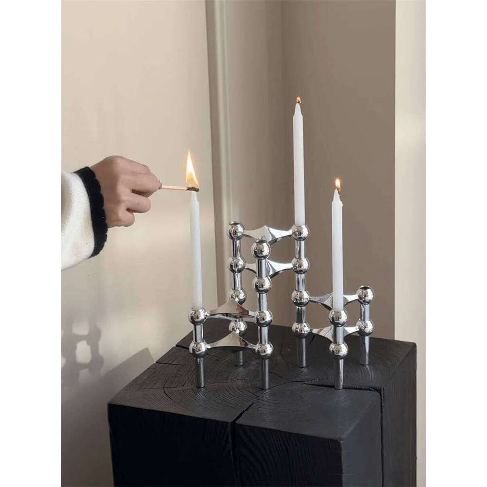 Silver Candlestick Metal Molecular Structure Candle Holder Centerpiece Living Room Decoration Gift Home Decore Candelabra Y260131