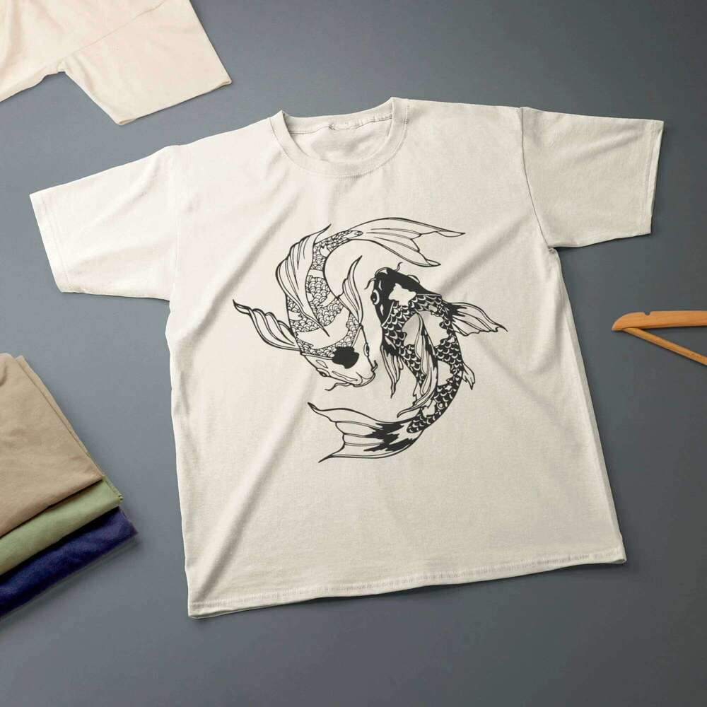 Koi Fish Yin Yang T-Shirt Ink Drawing Graphic T Shirts Retro Streetwear High-quality Crew-neck Short-sleeved Men's T-shirt C260131