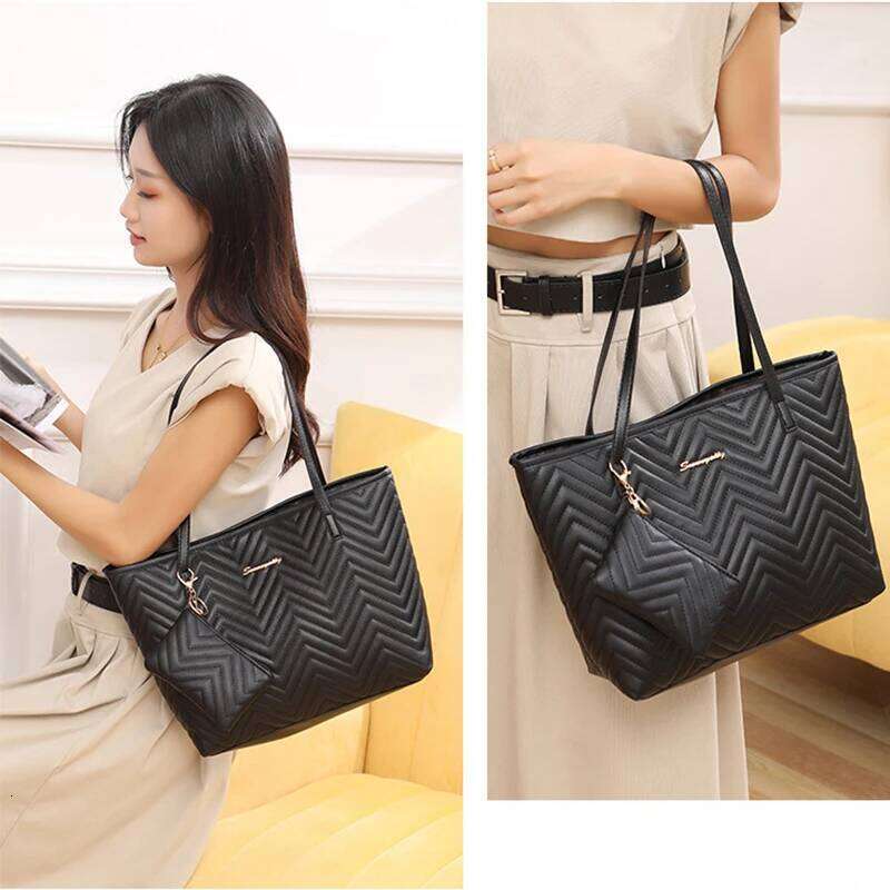 Women's Fashion Large Capacity Tote Bag Wavy Grain Daily Commute Handbag two-piece
