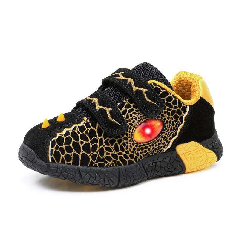 EXDINO Children's Shoes Autumn Mesh Boys Little Kids LED Eyes Light Up Winter Warm inside Outdoor Casual Sports Sneakers 26-31# Y260128