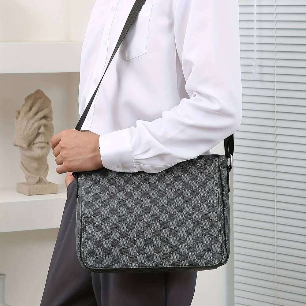Men's casual flip-top checked shoulder bag - suitable for daily commuting