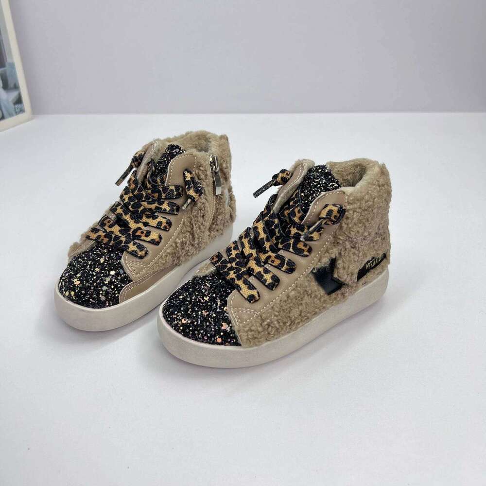New Sequin Children Winter Board Sneakers Kids Girl Fashion Warm Fur Boy Casual Outsaid Sport Star Leopard Shoes XZ004 Y260128