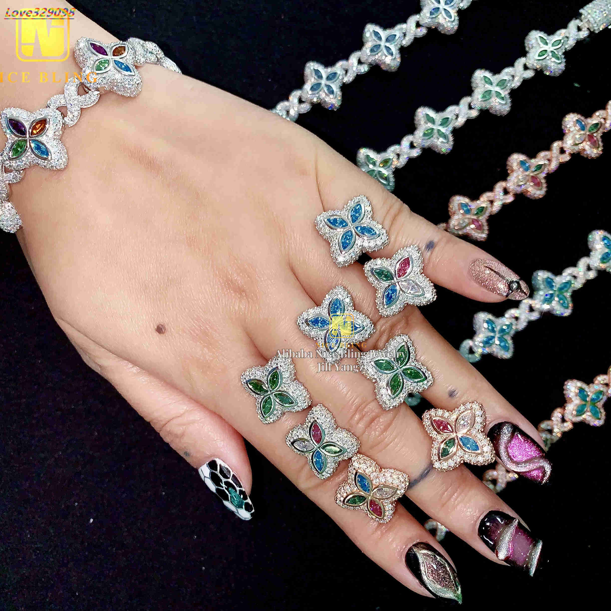 Nice Gift Set Idea Pass Diamond Tester Flower Shape Marquise Cut Diamond 925 Sterling Silver Color Moissanite Stud Earrings