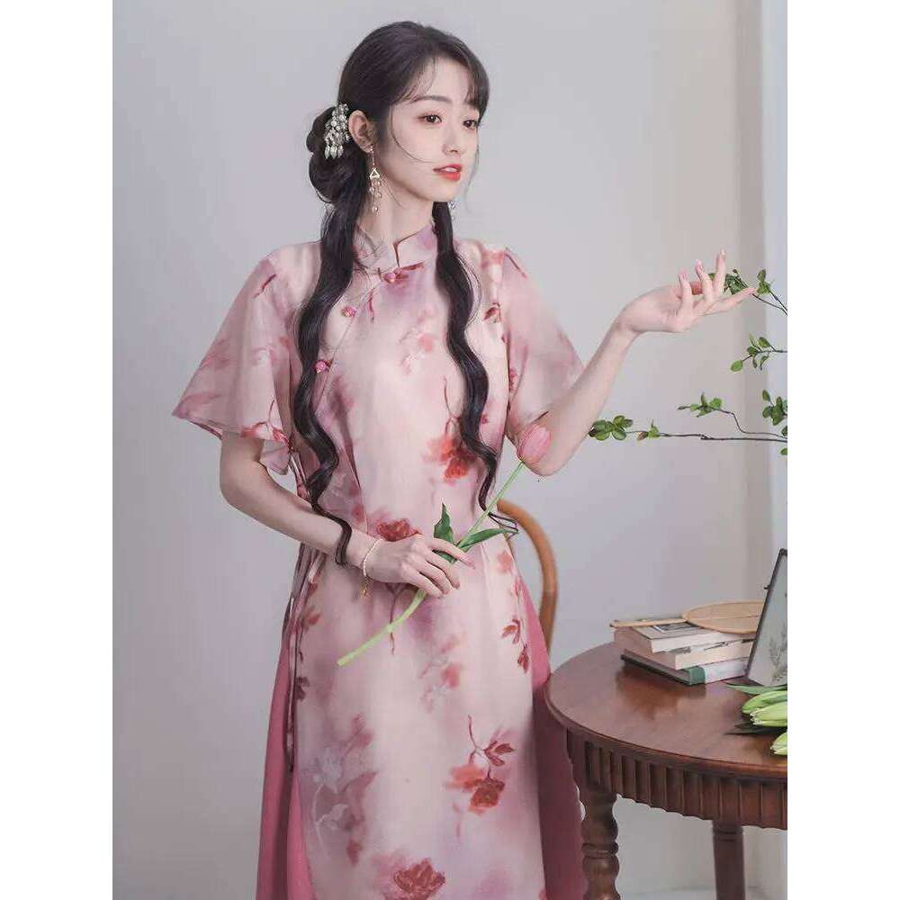 Retro Temperament Cheongsam Chinese-Print New Slim Clothes Birthday Dresses For Women Evening Dress