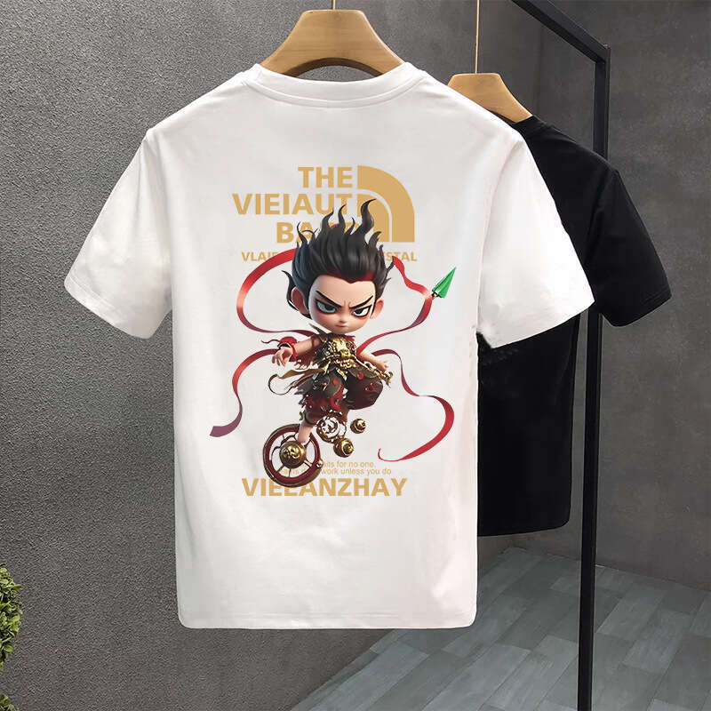 National Heavyweight Printed Short T-Shirt For Youth Men And Women Summer Ins Trend Brand Nezha Top Loose Round Neck Half Sleeve Luanyun Luanyun