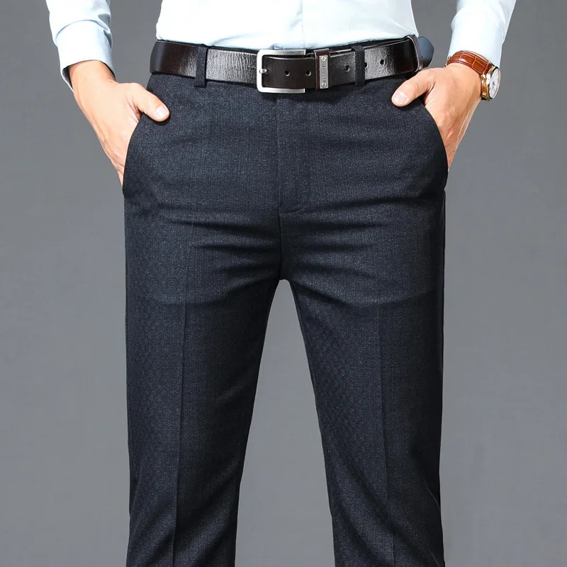 Business Casual Suit Pants Men Solid High Waist Straight Office Formal Trousers Mens Classic Style Long Plus Size 260120