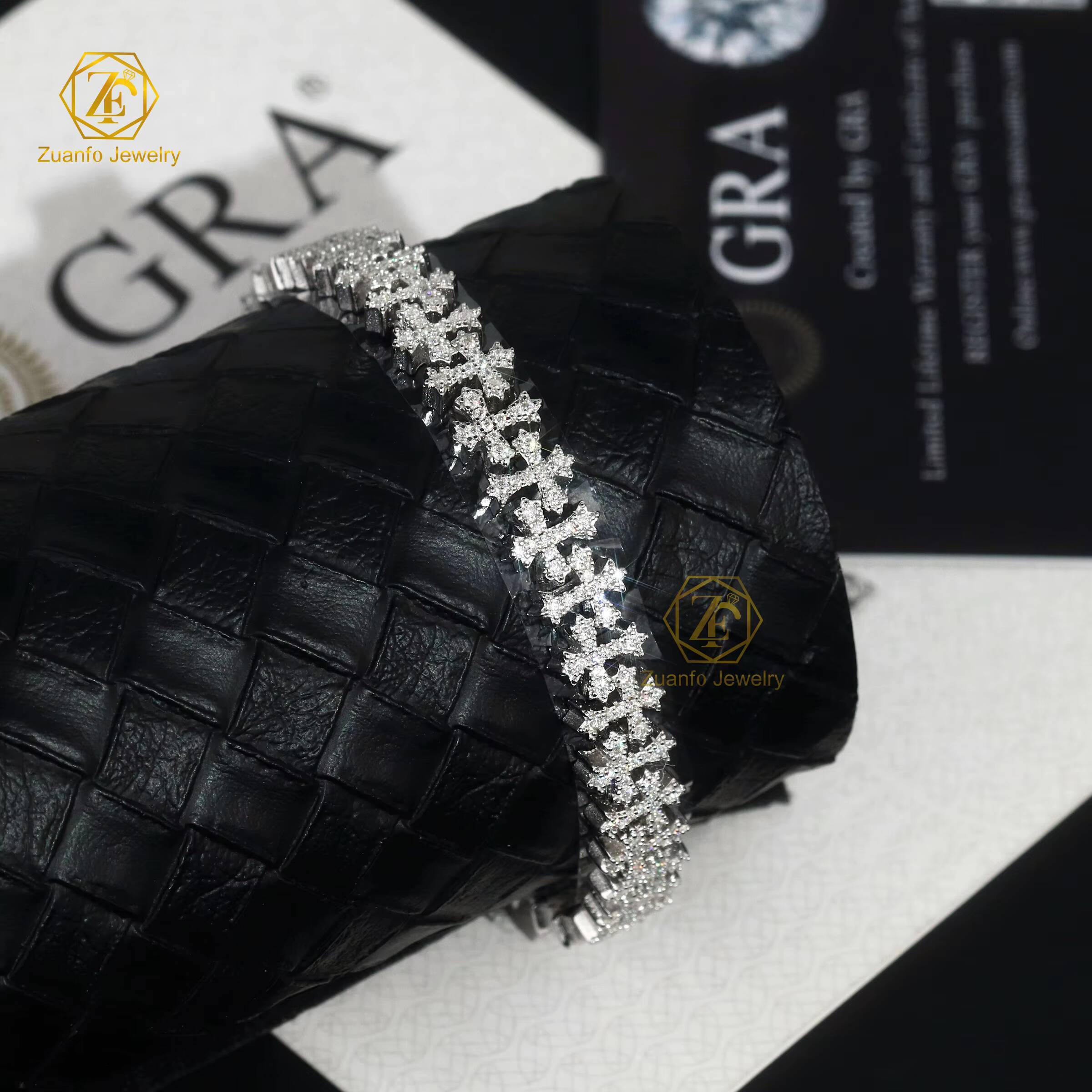 Cross Moissanite Cuban Bracelet Ready Stock Hip Hop Rock Moissanite 925 Silver Religious Jewelry Diamond Cuban Link Chain