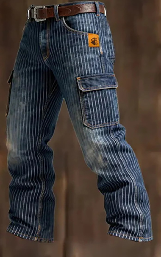 Free Shipping 2026 Men's Washed Denim Cargo Pants, Vintage Print & Destroyed Details, Punk Inspired Straight Leg Jeans