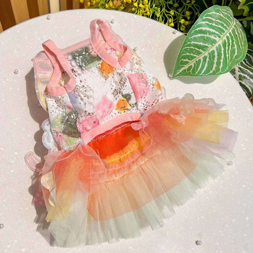 Princess Clothes Pet Rainbow Butterfly Dress For York Chihuahua Poodle Summer Dog Wedding Skirts Cat Dresses H260130