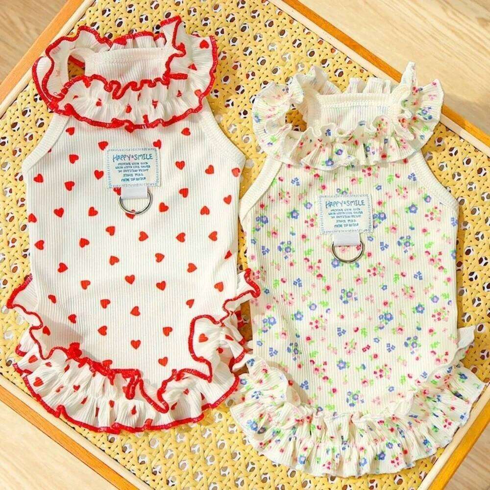 Summer Cooling Dress Thin Material Simple Design Pet Skirt Tank Top Style Love Heart Print Dog Vest For Small Dogs H260130