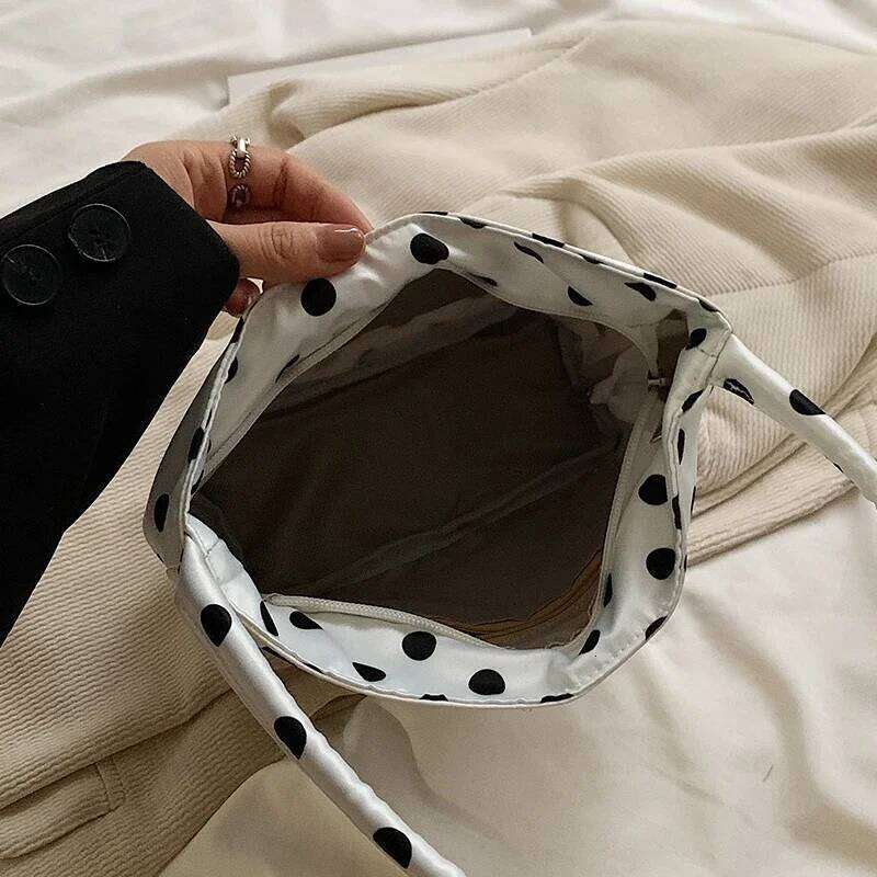 Women's Satin Polka Dot Korean Shoulder Large Capacity Bucket Bag Hangbag For Women With Pendant