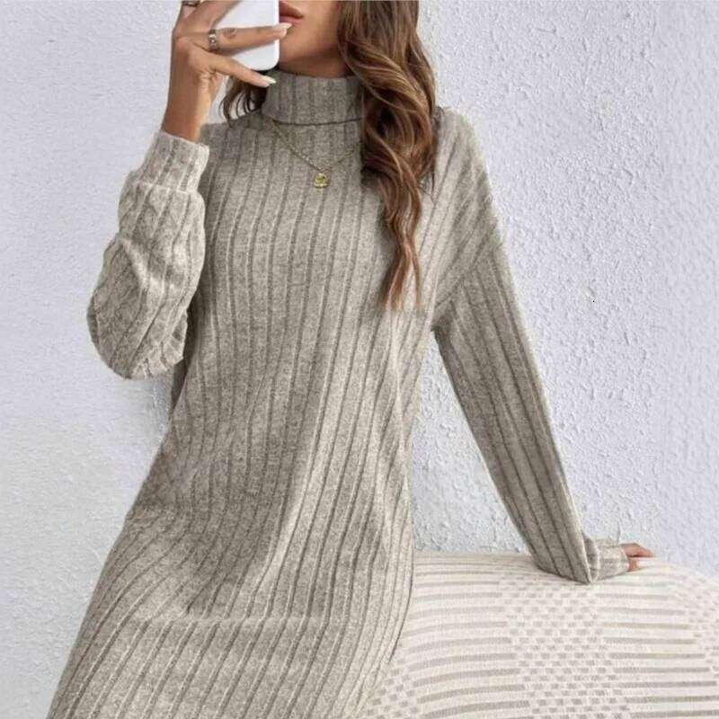 Women's Dress 2025 New Autumn Winter Knitted Casual Long-sleeved High-neck Loose And Comfortable Women Dresses Streetwear XJ260131