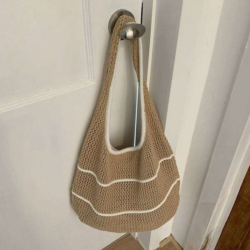 Spring Summer Woven Tote Dopamine Color Shoulder & Underarm Bag Trendy Casual Beach Hollow Out Handbags XJ260130