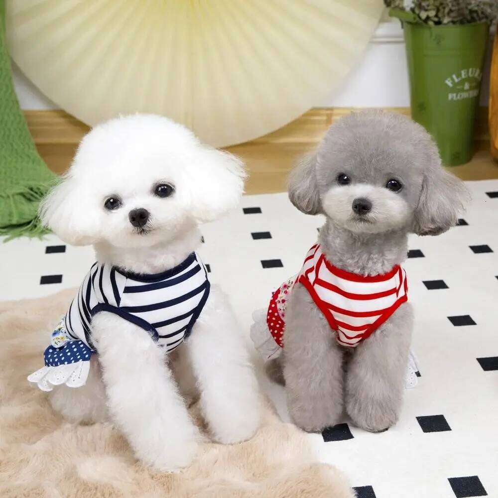Comfortable Cute Striped Dog Dress Breathable Soft Princess Lace Skirt Thin Design Summer Pet Clothes for Puppy Kittens H260130