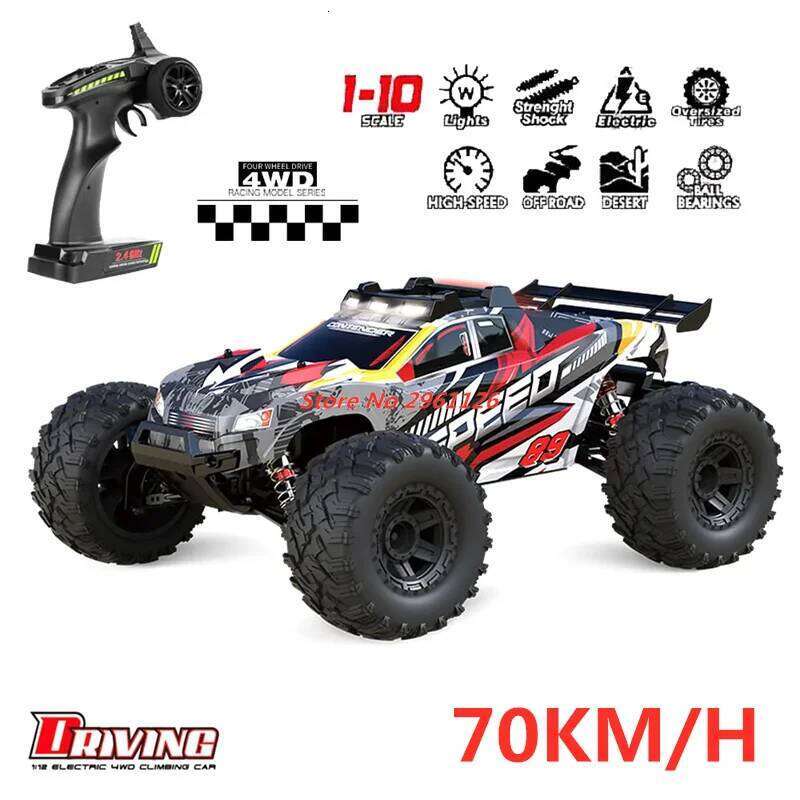 2.4G 4WD Large 1:10 Drift 70KM/H Speed Alloy Material High Lighted LED Rubber Tires RC Racing Car Toy Gifts Y260131