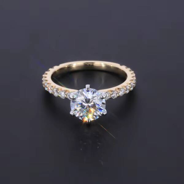 14k Yellow and White Gold Moissanite Rings Dropshipping 8mm Moissanite and Side Lab Grown Diamond Ring