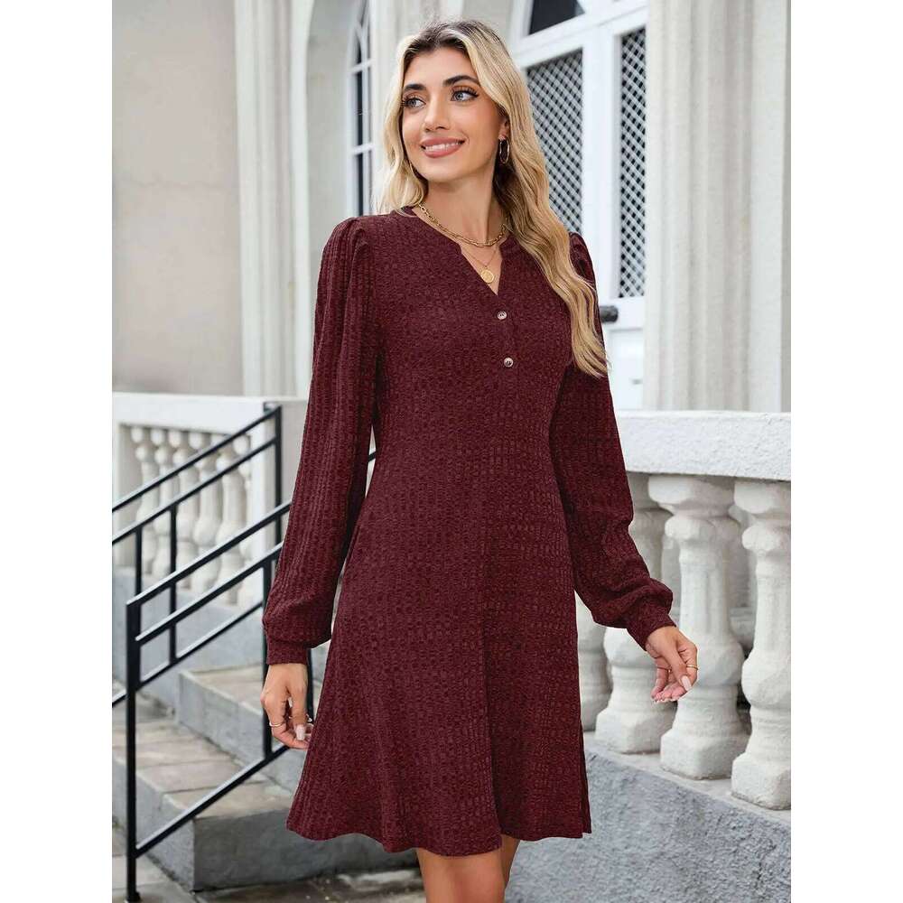 ZAFUL Womens Long Sleeve Fall Dresses with Pockets V Neck Button Casual Bodydoll Knit Sweater Dress 2025 XJ260131