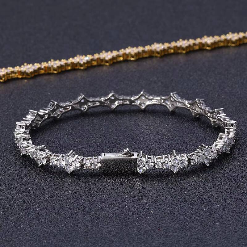 Hip-Hop Mens Womens 925 Sterling Silver VVS Moissanite Diamond Clover Cross Tennis Chain Bracelet Necklace Elegant Bangle