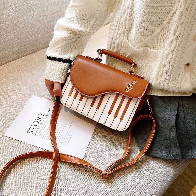 Single shoulder piano note style crossbody bag, handbag for women, fashionable color-matching embroidery small square