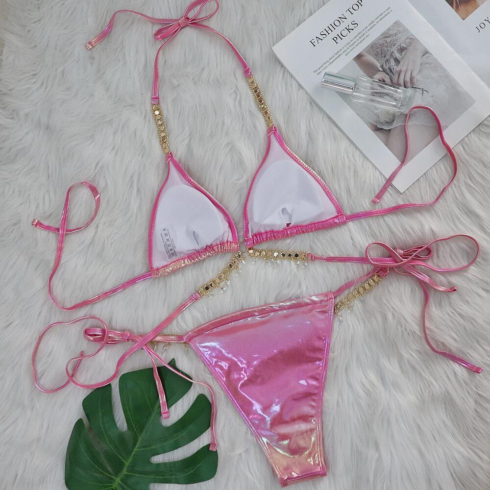 New Crystal Bikini Sexy Gold Foil Tie Womens Two-Piece Swimsuit Swimwear
