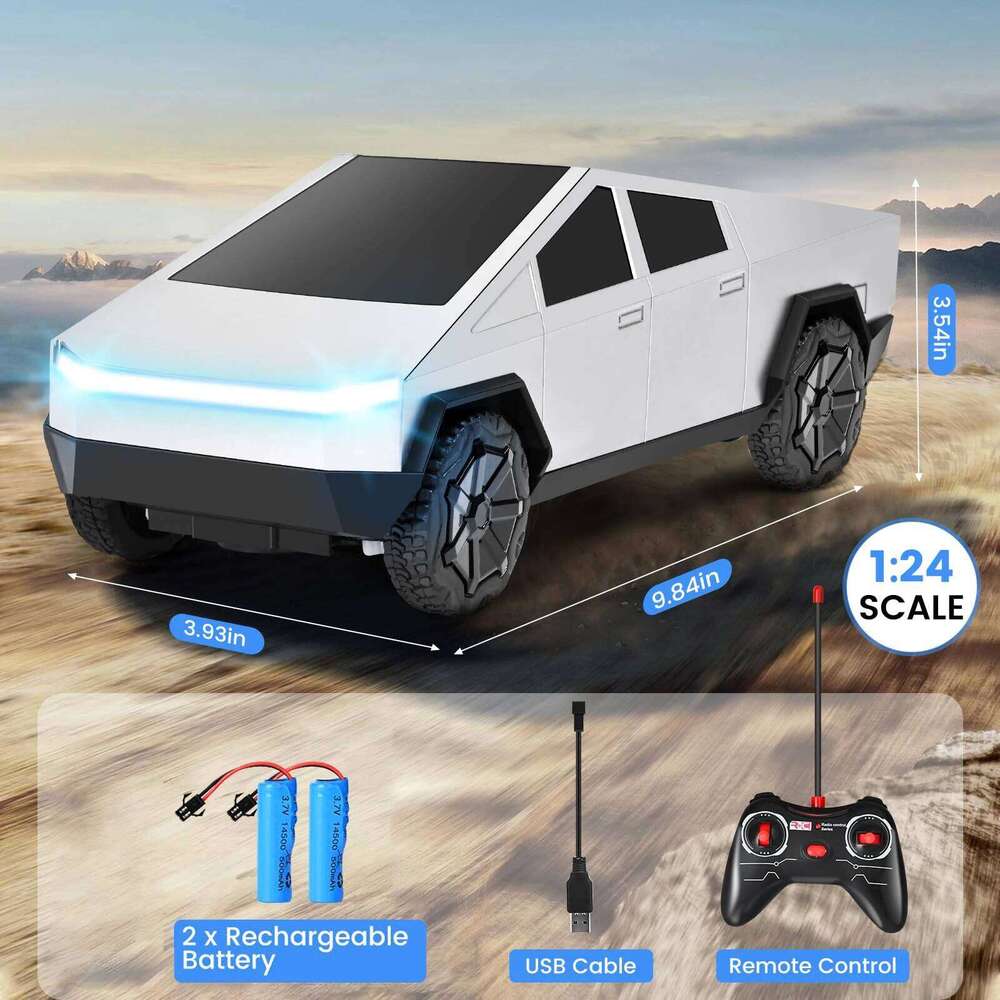 1:24 RC Cybertruck Pickup 4WD Off-Road Remote Control Car, 27Mhz High-Speed Dual Motor Truck with LED Lights,Gift for Boys Kids Y260131