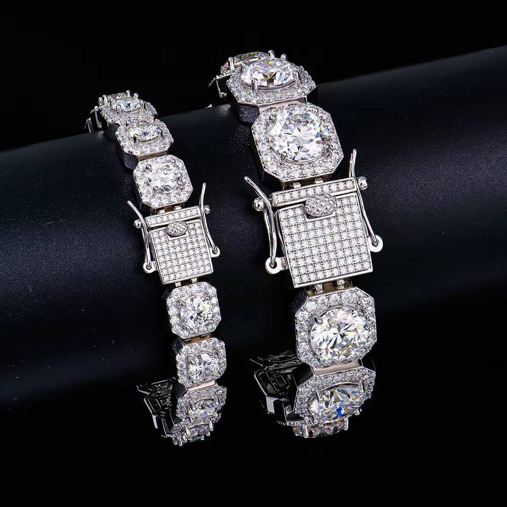 8/11mm Iced Out Silver Square Tennis Cuban Chain Bracelet 1 Row Clustered Diamond Tennis Bracelet Hip Hop Jewelry for Men