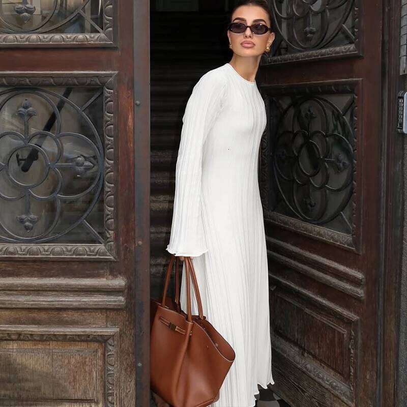 Fashion Knitted Long Female Casual Retro High Waist Rib Sweater Bodycon Dress Lady Holiday Party Outfits 2025 New XJ260131