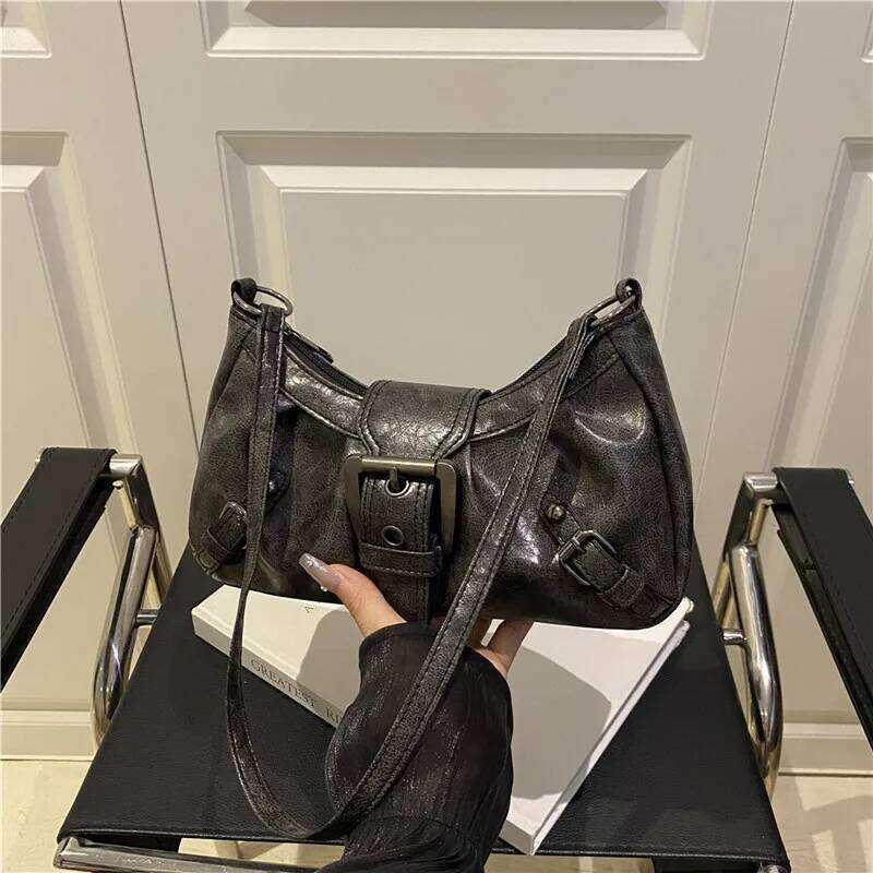 Casual Y2k Style Underarm Bags for Women Trendy Belt Rivet Design Cool Hot Girls Shoulder Bag Solid Color Ladies Handbags Purse XJ260130