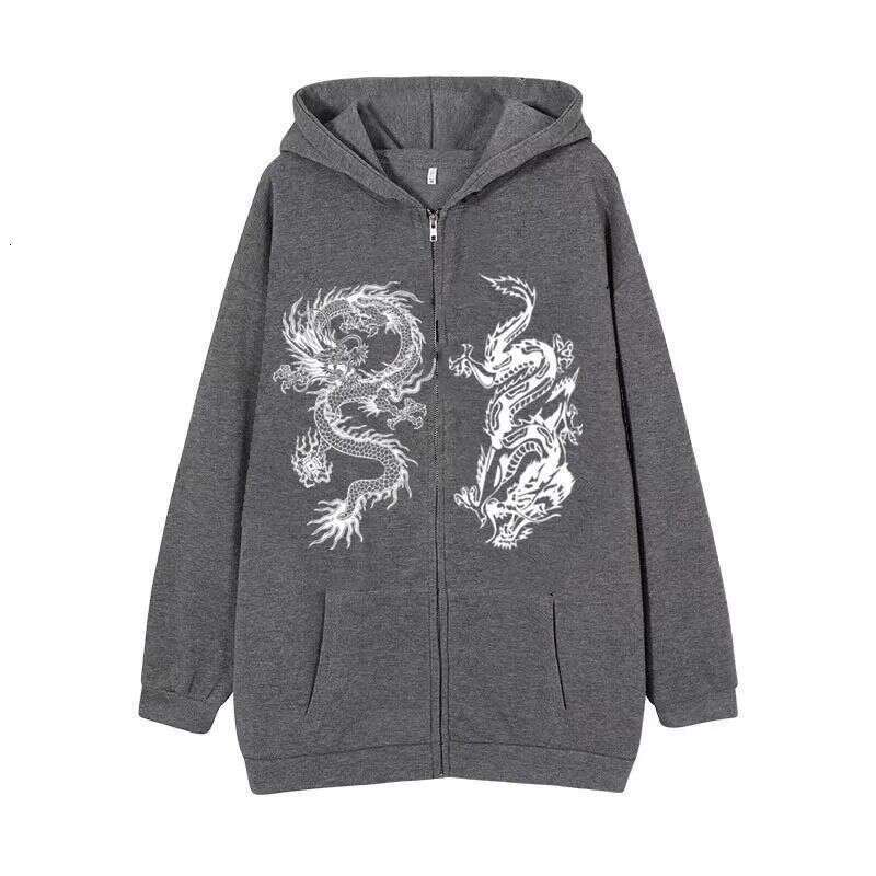 New Dragon Pattern TIKI Zipper Hoodie For Women Men European And American Street Fashion Trendy Loose Fit Luanyun Luanyun